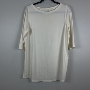 J Jill Women Tunic Top M Ivory Stretch 3/4 Sleeve Front Seam Mature Casual